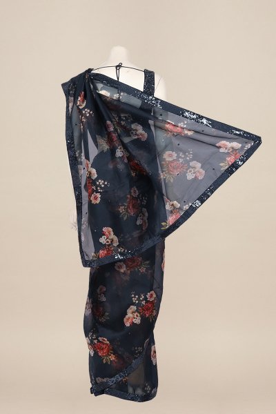 Printed Sequins Pearl Embellished Designer Organza Saree